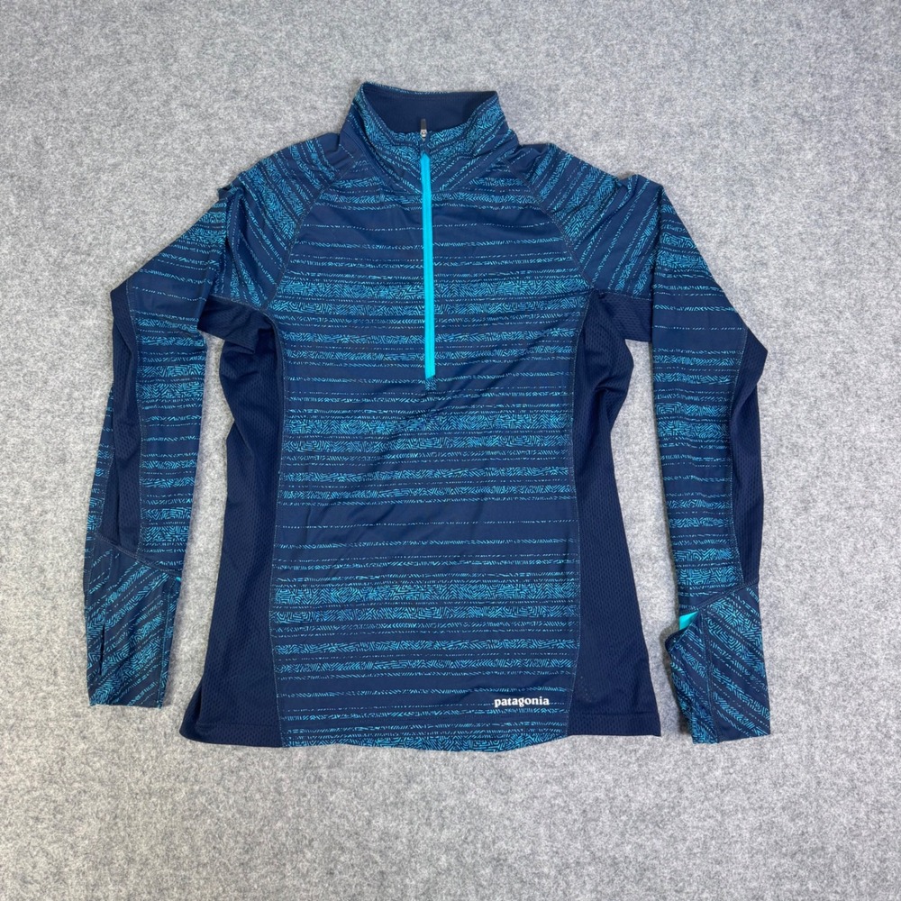 Patagonia Womens XS Navy Teal Geometric Print Quarter Zip Long Sleeve Top
